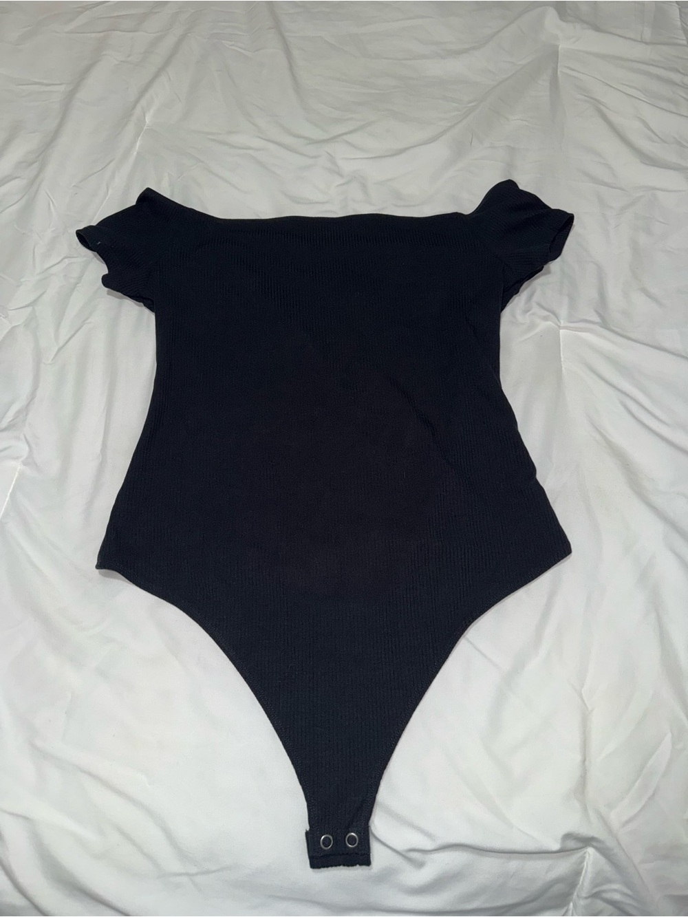American Eagle Outfitters Black Ribbed Off-Shoulder Bodysuit